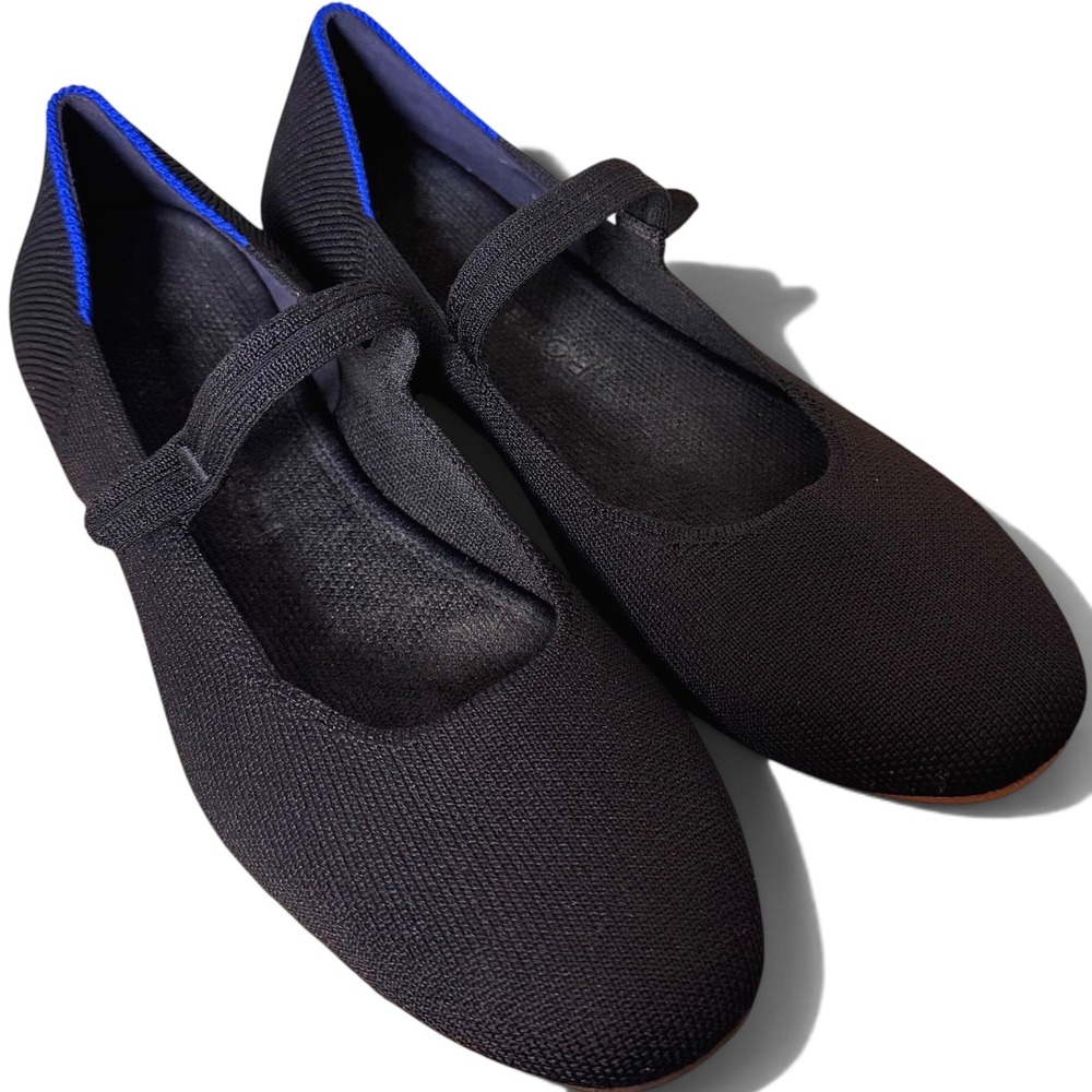 Rothy's Square Toe Mary Jane Flats Black Comfort Strap Slip on Casual SZ 7